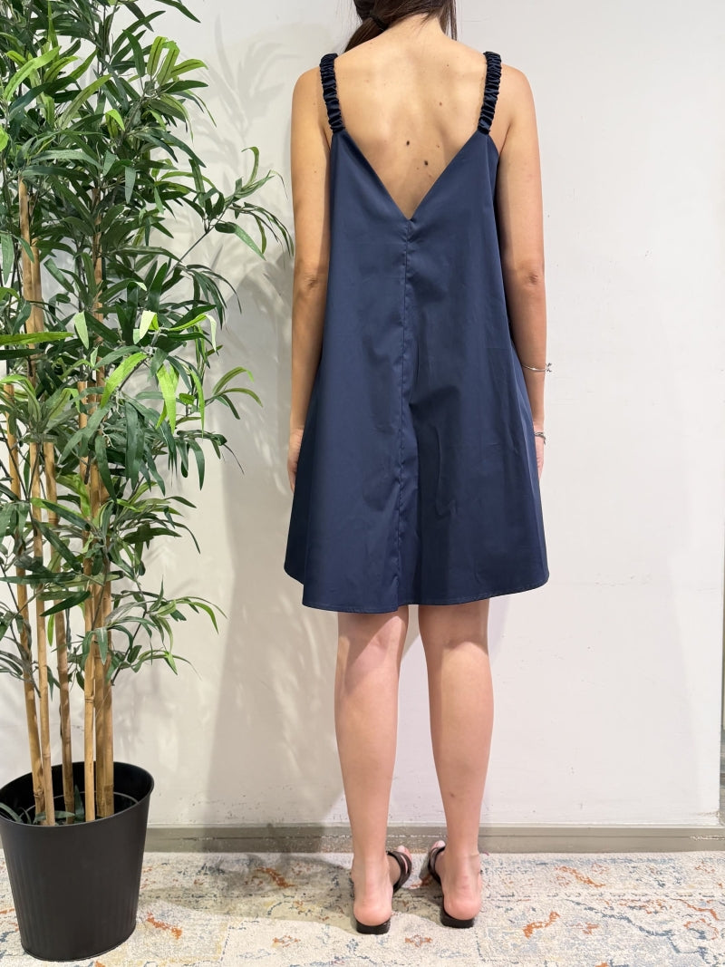 Motel - Vestito in popeline scollo a V blu