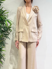 Motel - Tailleur un bottone con pantalone dritto beige
