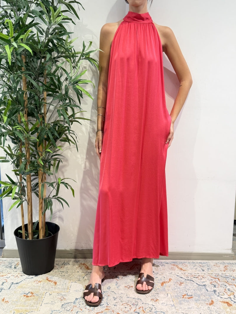 Vicolo - Vestito satin fiocco dietro fucsia
