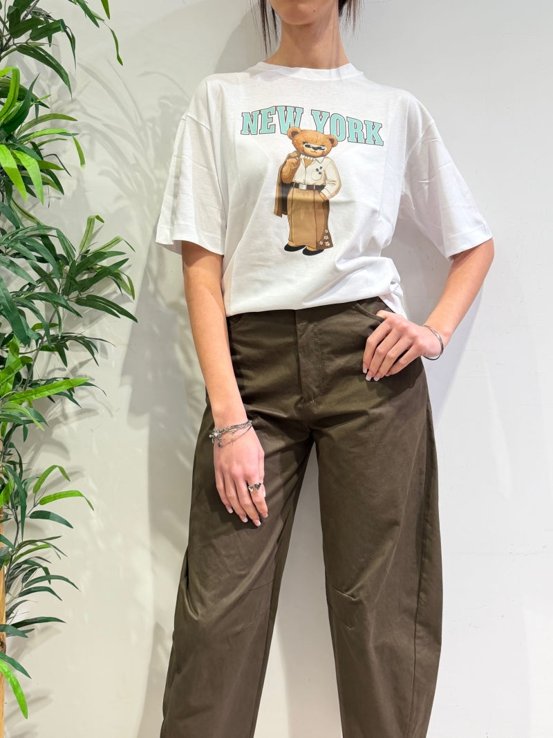 Dixie - T-Shirt orso new york bianca