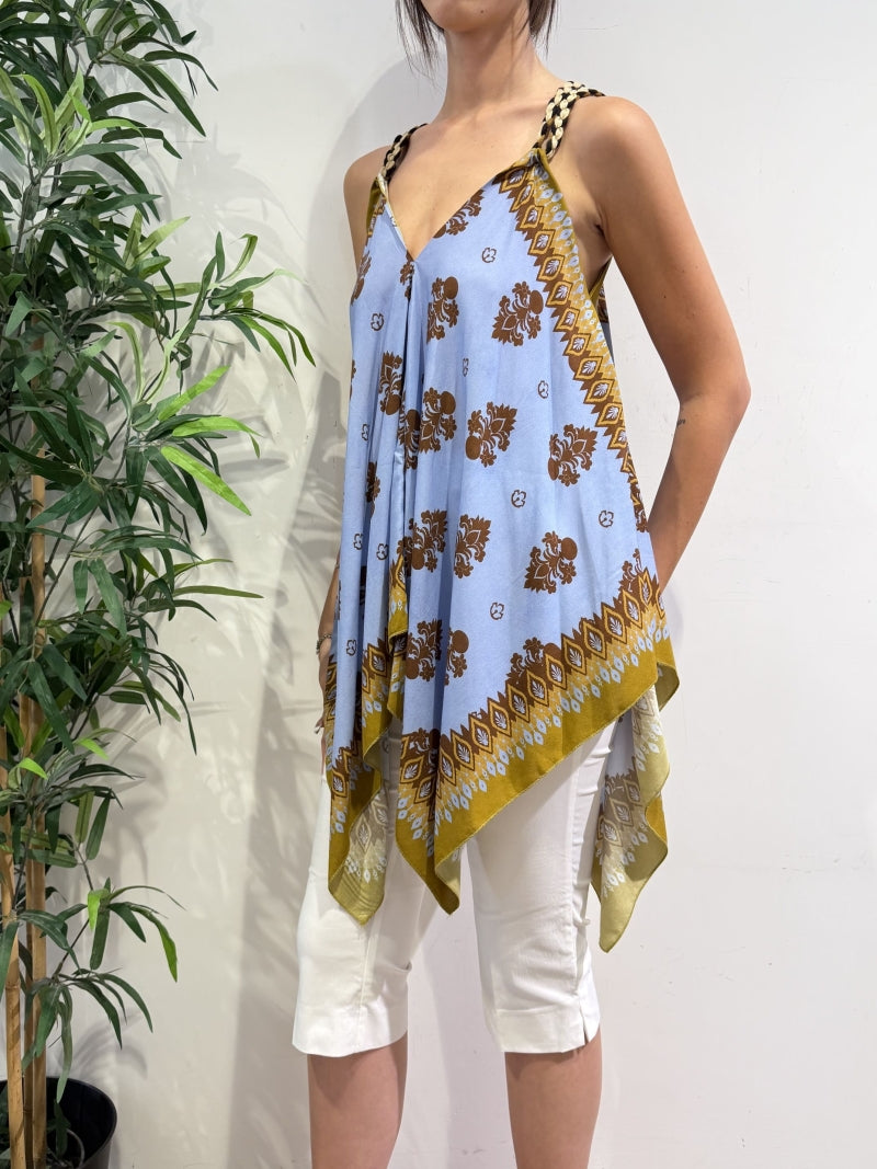 Dixie - Top fazzoletto bretelle intrecciate celeste