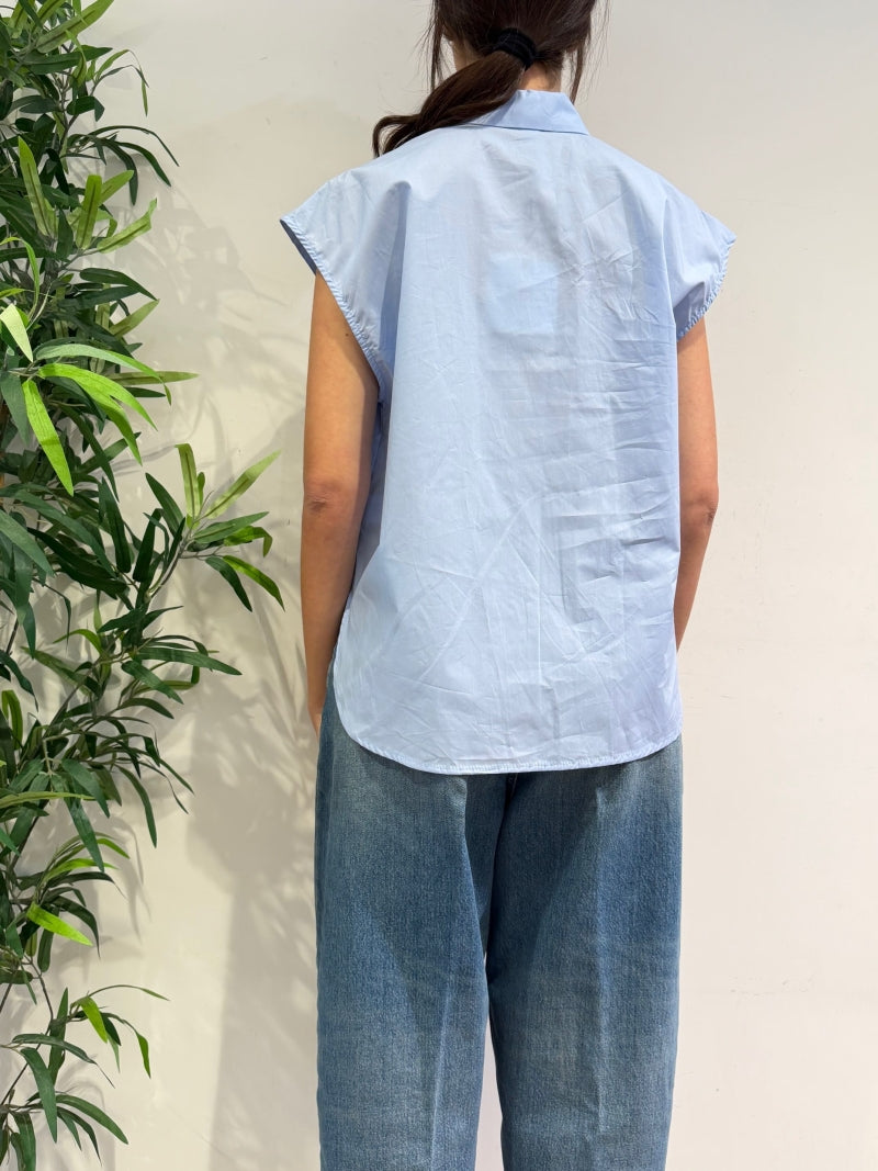 Tensione In - Camicia smanicata tasca paillettes celeste