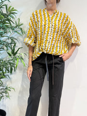 Tensione In - Camicia in mussola righe e mini zebra bianca e gialla