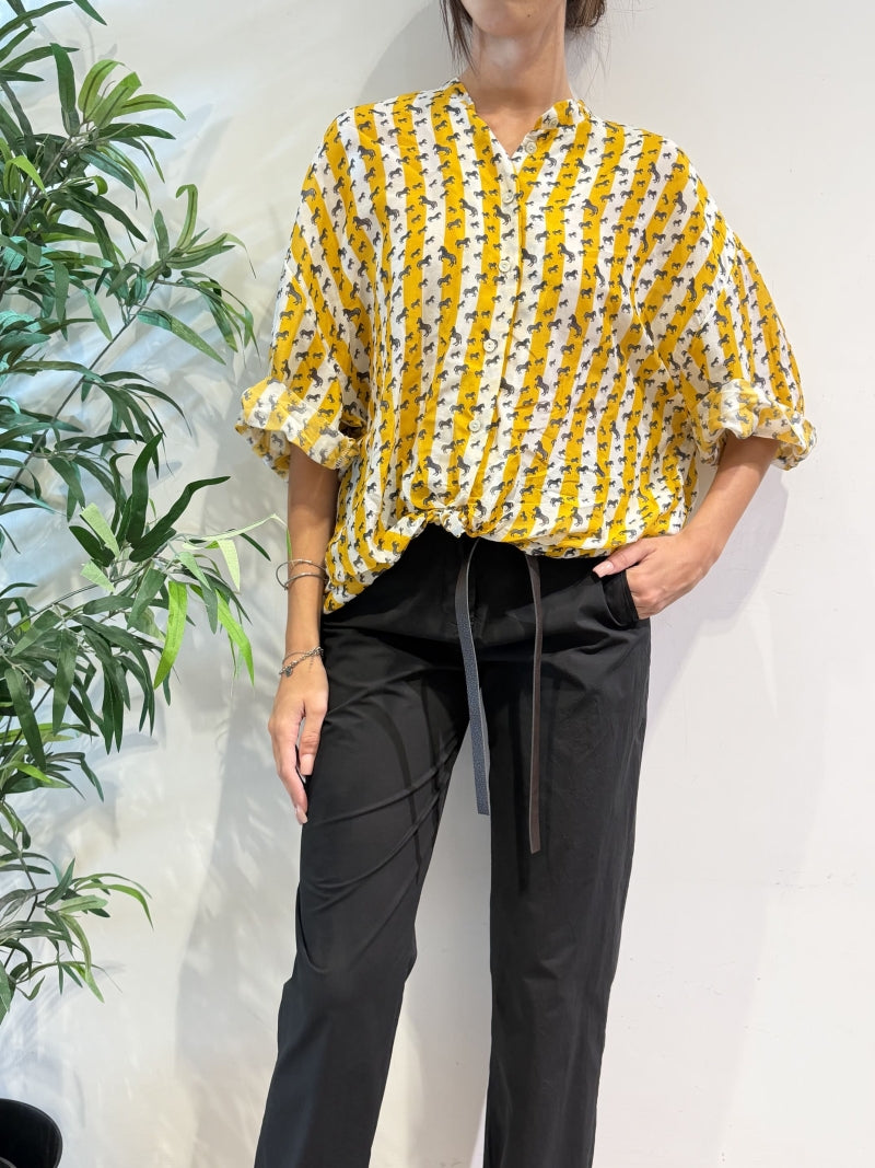 Tensione In - Camicia in mussola righe e mini zebra bianca e gialla