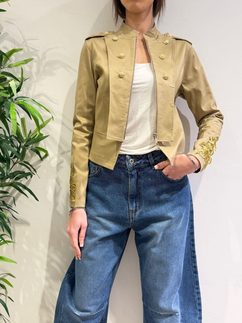 Le Streghe - Giacca napoleon con zip beige