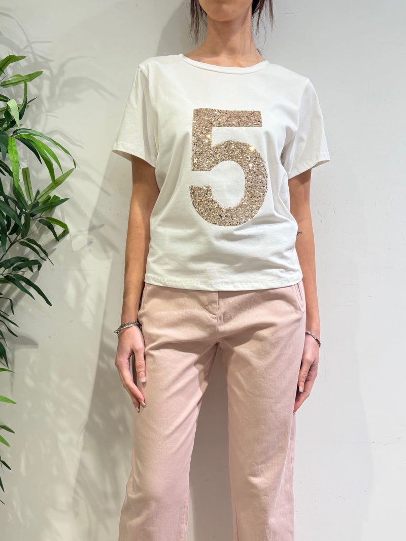 Le Streghe - T-Shirt con paillettes bianca