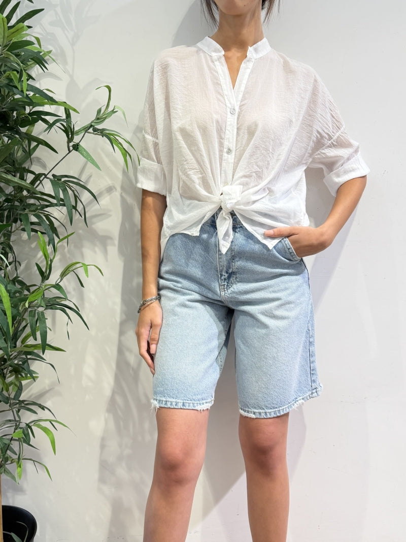 Haveone - Camicia mussola collo coreana bianca