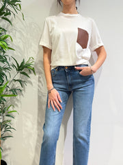 Tensione In - T-Shirt con tasca in ecopelle bianca
