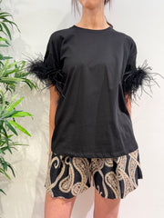 Le Streghe - T-Shirt con piume nera