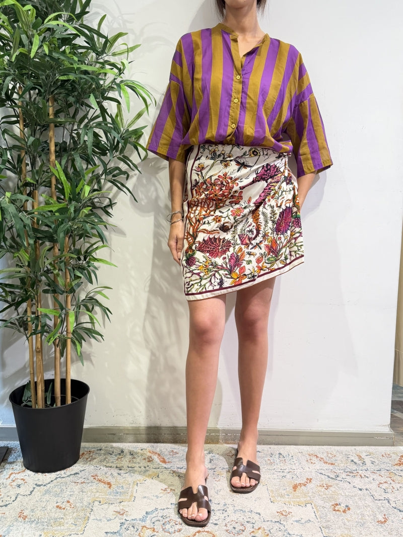 Tensione In - Camicia in mussola righe viola e cuoio