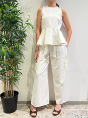 Tensione In - Pantalone cargo con cuciture bianco