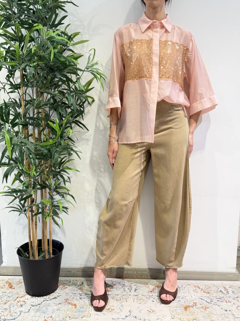 Dixie - Camicia con fascia in paillettes rosa
